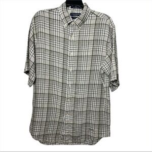 Daniel Cremieux Men’s Green Plaid Linen Shirt M Tailored Fit Italian Fabric